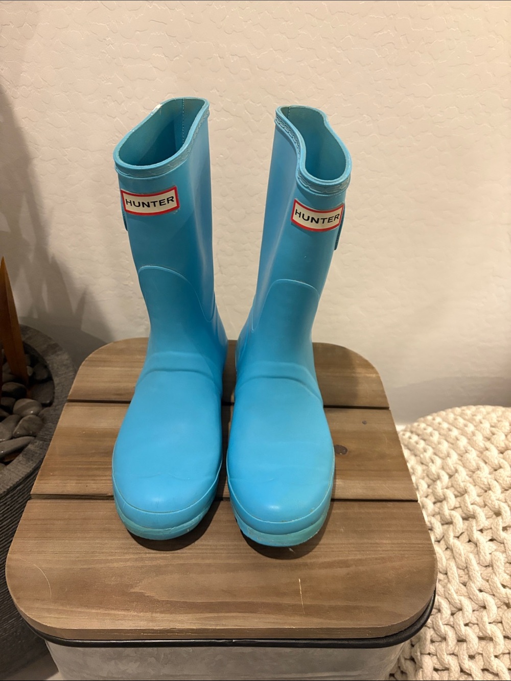 Hunter womens Bright Blue Mid-Calf Waterproof Rain Boots